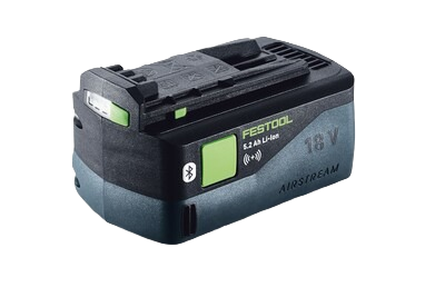 Compact black and green 18V lithium-ion battery with Bluetooth and Airstream technology for power tools and home improvement tasks
