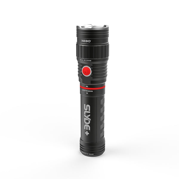 Storm gray tactical LED flashlight with magnetic base and zoom feature for tools and home improvement use