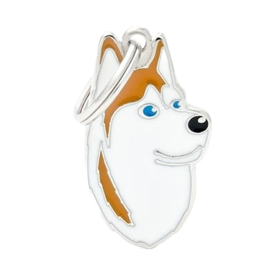 Brown and white Siberian Husky-shaped hand-enameled pet ID tag with key ring in personalized pet tags under $50 collections