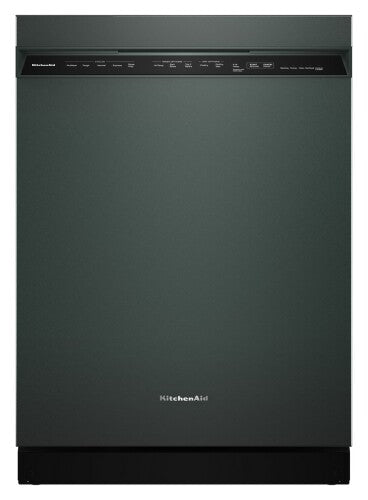 Black KitchenAid dishwasher with top control panel featuring cycle and option buttons from dishwashers collection