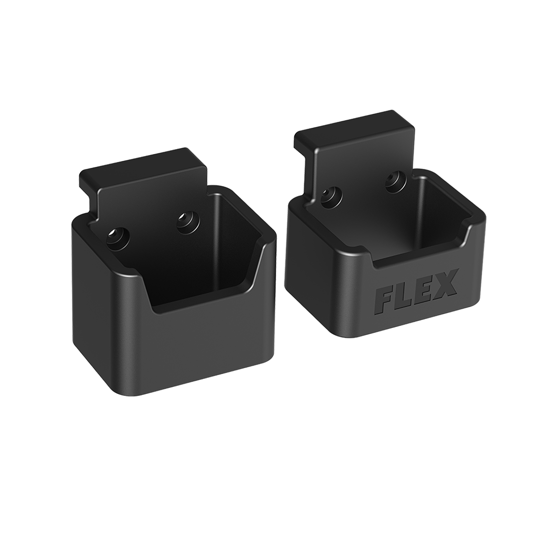 Pair of black compact level holders made from durable material for tool storage and organization systems