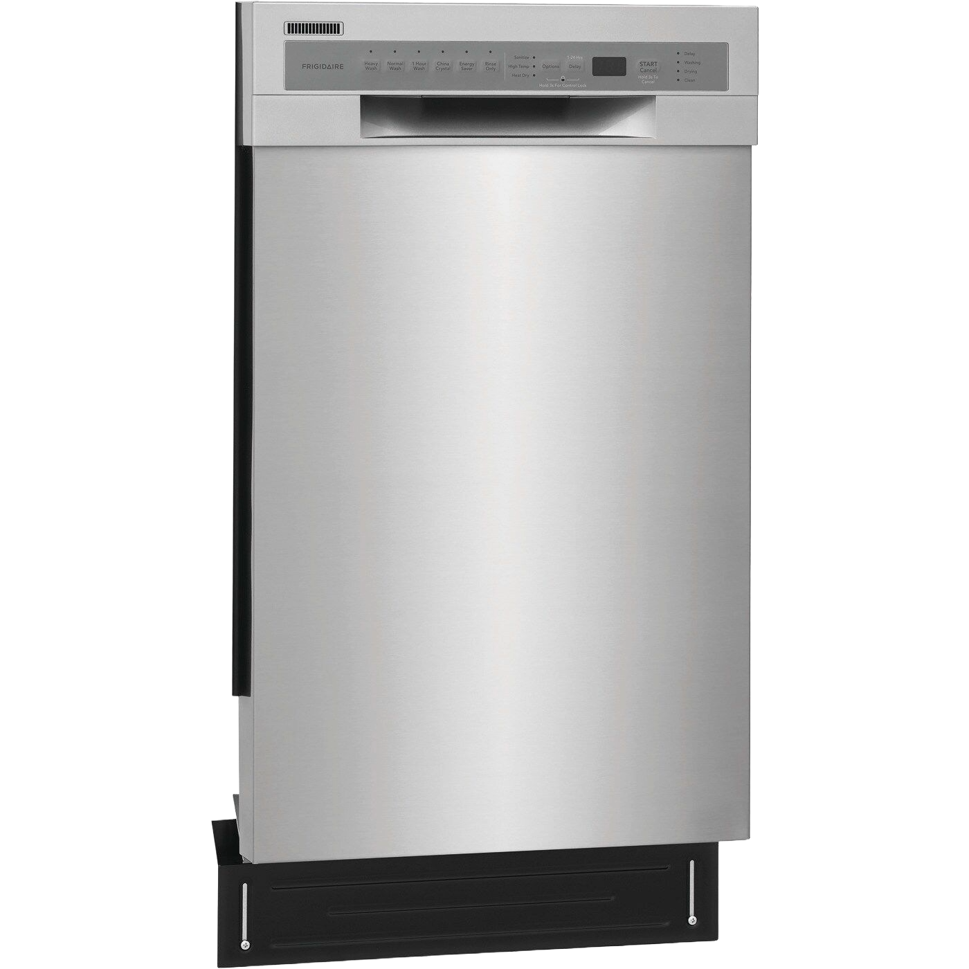 Stainless steel 18-inch built-in dishwasher with control panel and integrated handle from kitchen appliances collection