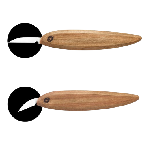 Pair of slim wooden-handled carving knives with curved blades for detailed woodcraft in home improvement projects