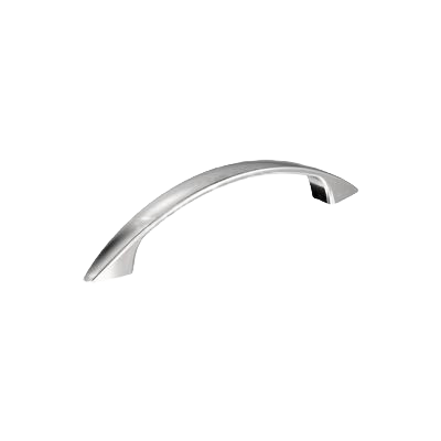 Sleek polished chrome cabinet pull with elegant curved design for furniture hardware and home improvement collections