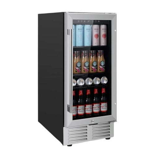 3.1 cu ft beverage cooler with stainless steel frame, reversible glass door, digital controls in kitchen appliances collection