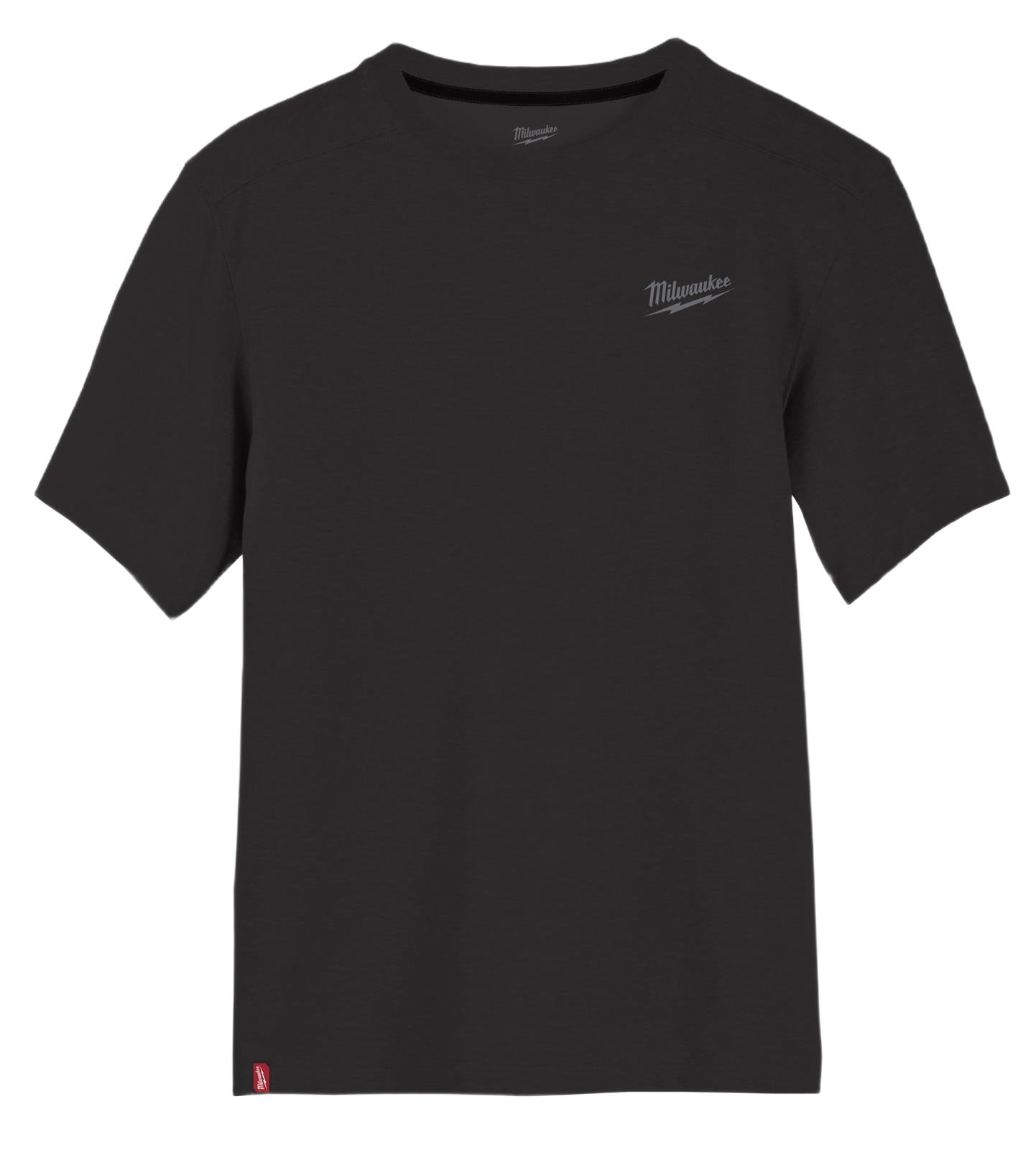 Black short sleeve hybrid work tee with subtle Milwaukee logo, breathable lightweight design in Milwaukee Apparel collection