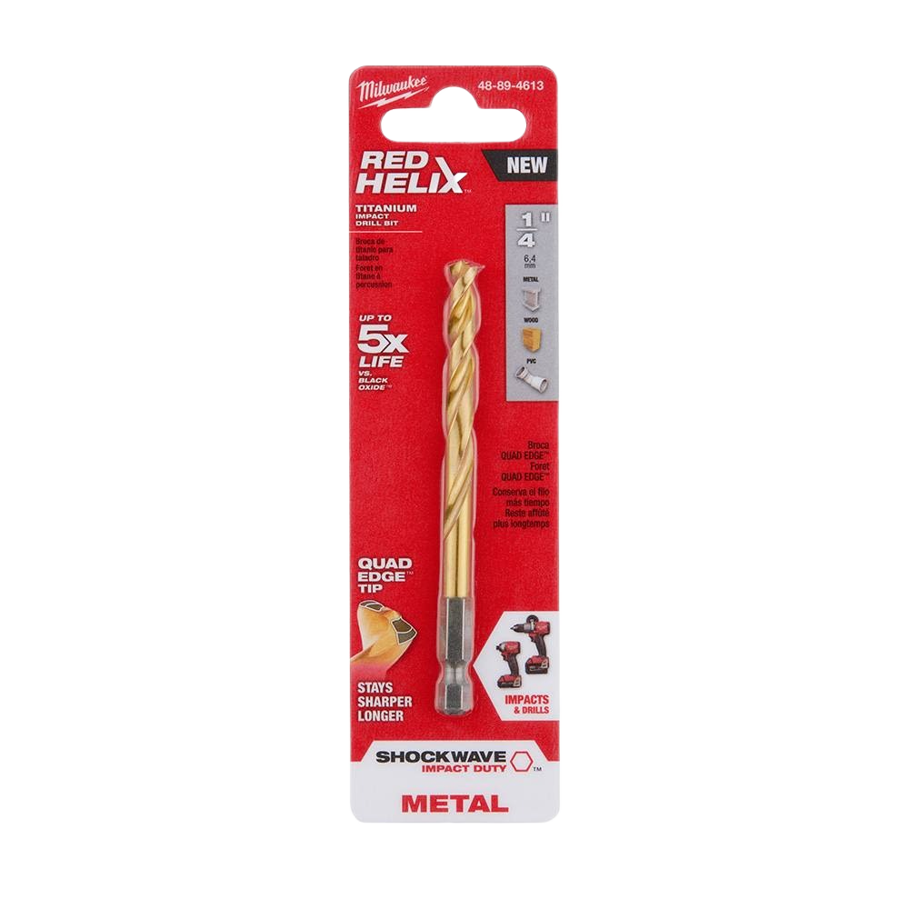 1/4 inch titanium drill bit with quad edge tip for durable precision drilling in power tool accessories and drill bits collections