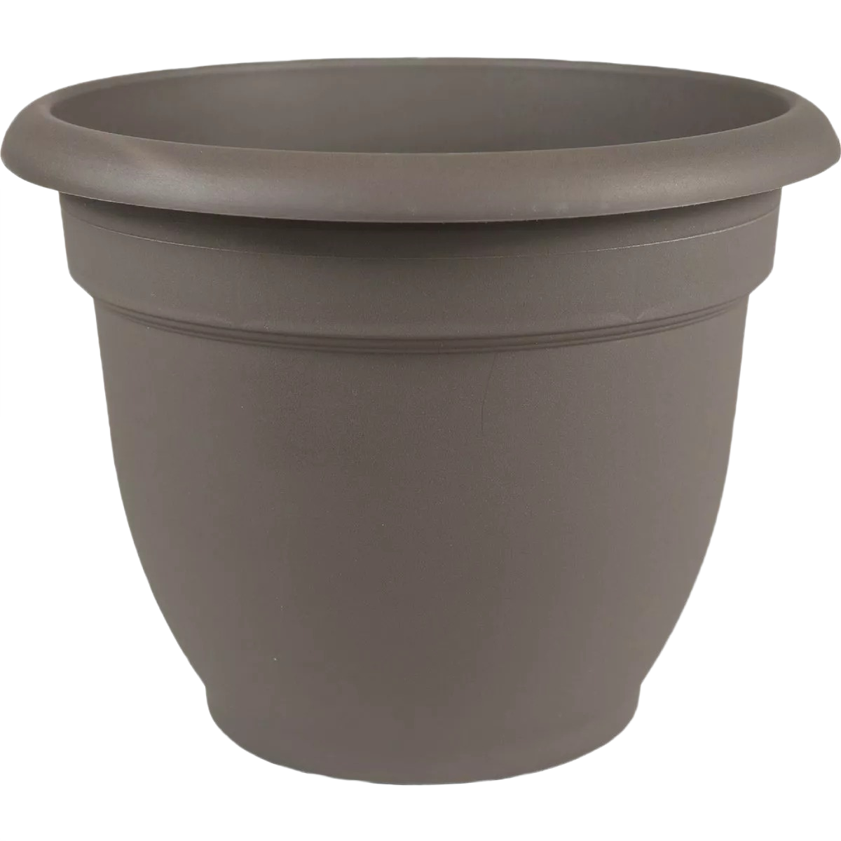 Charcoal-colored plastic self-watering planter with a wide rim, ideal for indoor and outdoor home improvement use