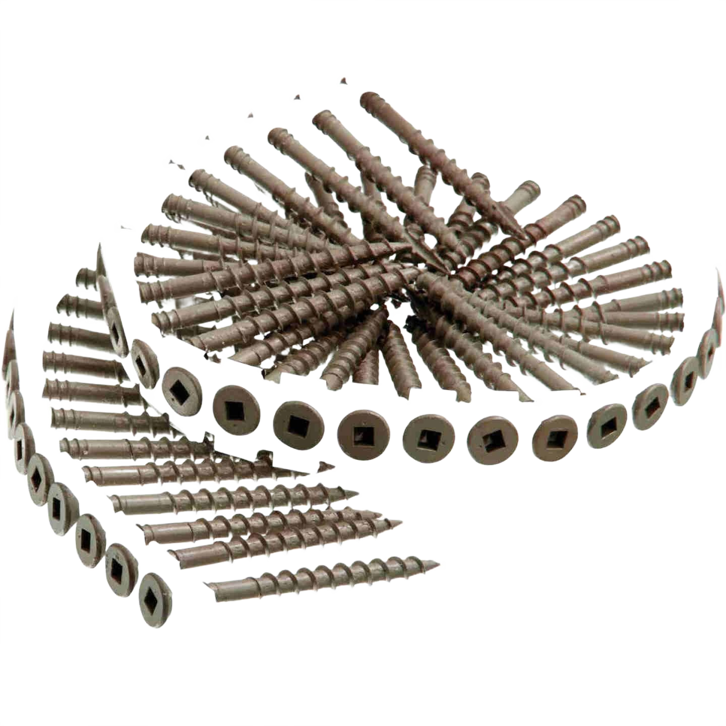Coated exterior screws with square drive heads for decks, docks, and outdoor wood projects in hardware and fasteners collections