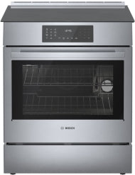 stainless steel 30-inch induction slide-in range with digital touch controls in Bosch kitchen appliances collection