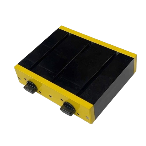 Compact drill press vise mounting base with adjustable knobs in black and yellow for tool and power tool accessories collections