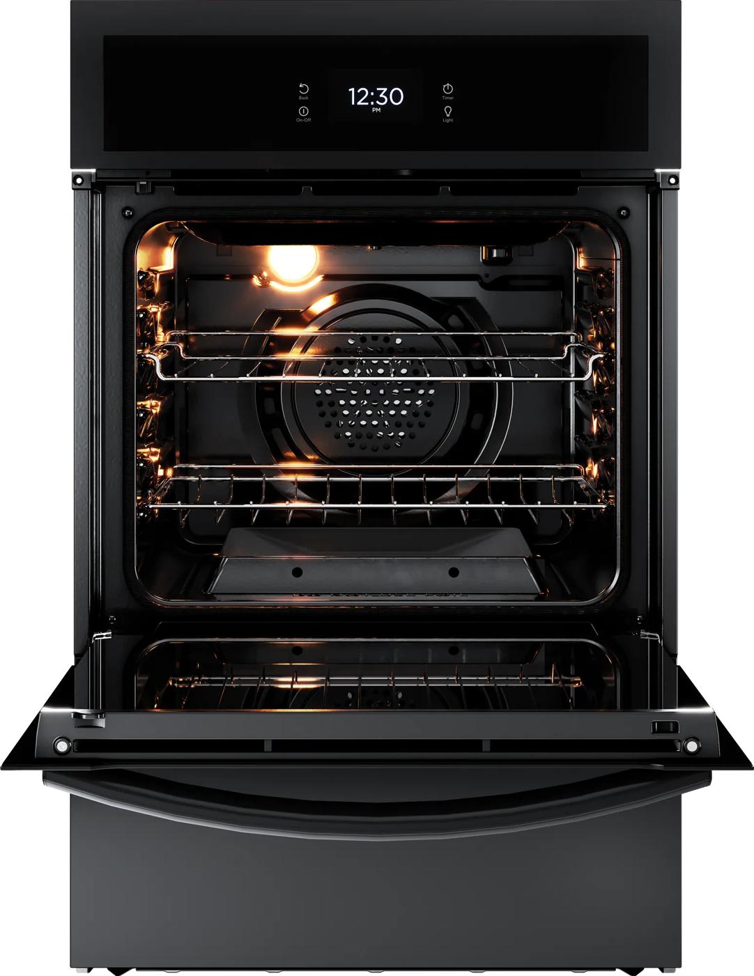 Matte black single gas oven with air fry feature and digital display in Wall Ovens and Kitchen & Kitchenware collections