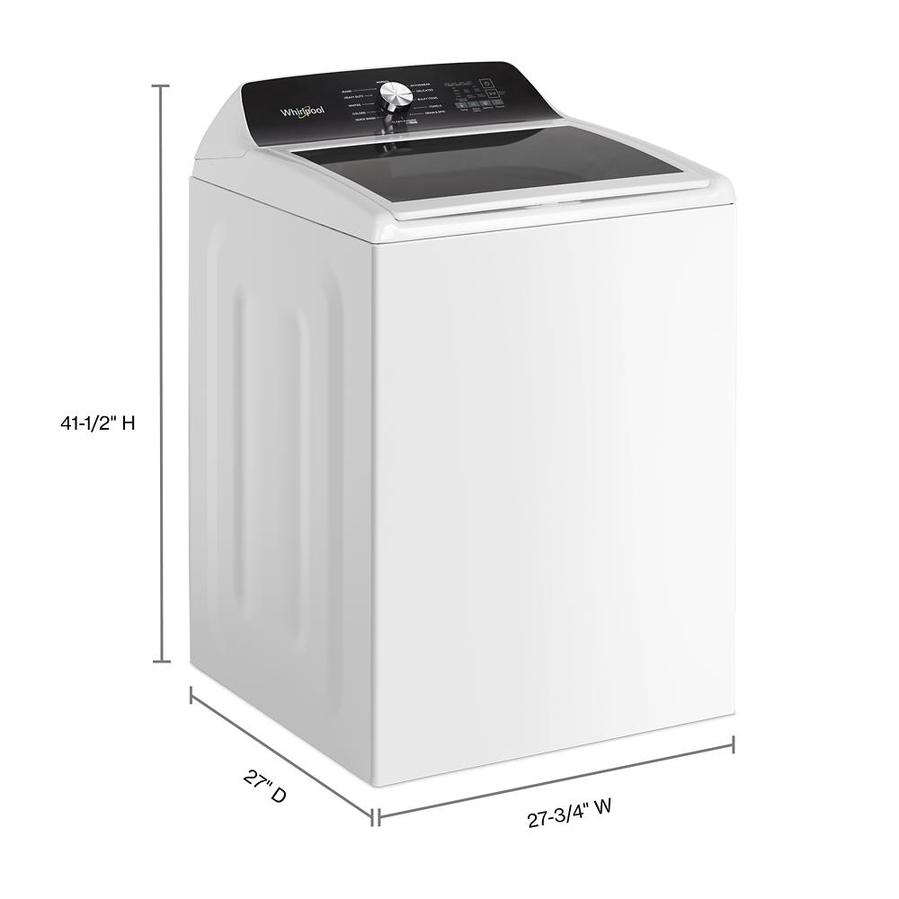 White top load washer with black control panel and clear lid, featuring built-in faucet for home appliances and washers collection.