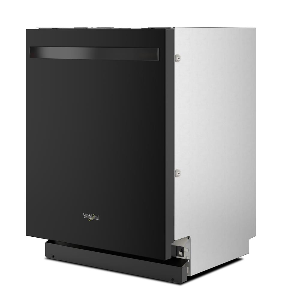 Black built-in dishwasher with flush cabinet fit, recessed handle, and ADA compliant design from kitchen appliances collection