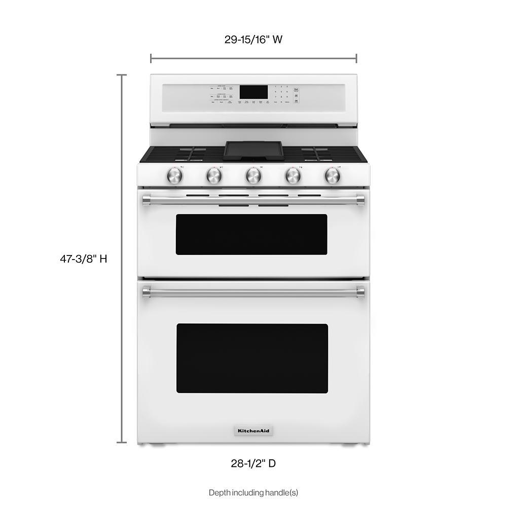 white 30-inch 5-burner gas double oven convection range with digital controls in kitchen appliances collection