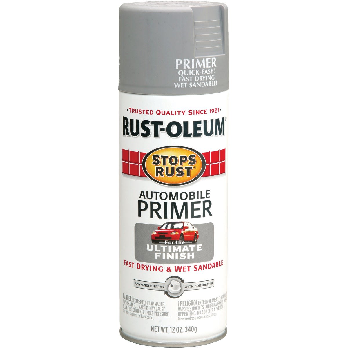 Rust-Oleum light gray spray primer for automotive paint with fast drying and wet sandable formula under $50 collection
