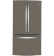 Counter-depth French-door refrigerator with freezer drawer and stainless steel handles in kitchen appliances collection