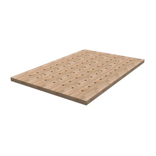 Hardwood bench top with evenly spaced dog holes for woodworking and tool stands in home improvement collections