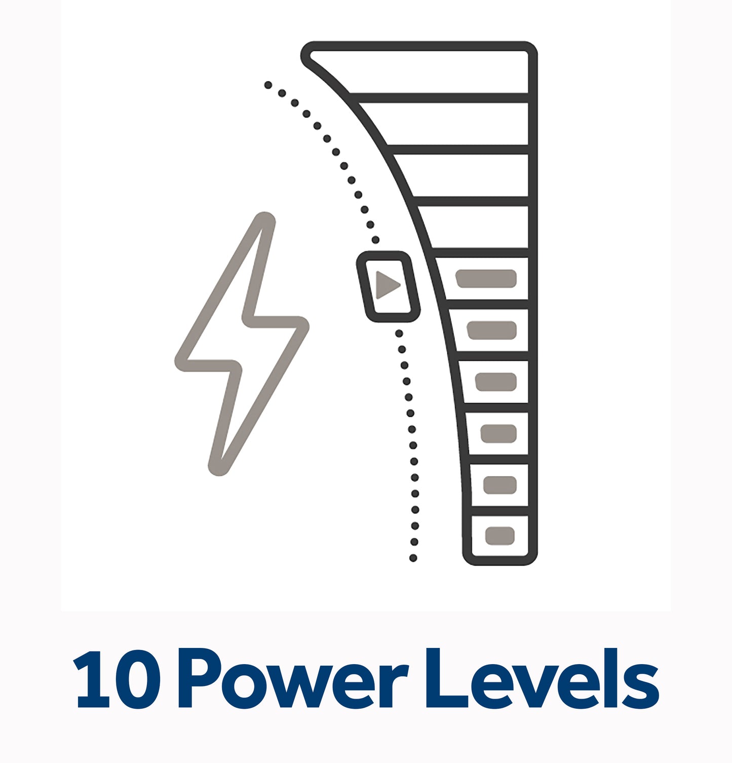 Icon showing adjustable power levels with a lightning bolt and control bars for over the range microwaves collection