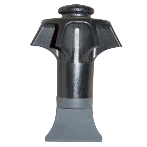 Black plastic garbage disposal strainer with winged top and wide base for home improvement use
