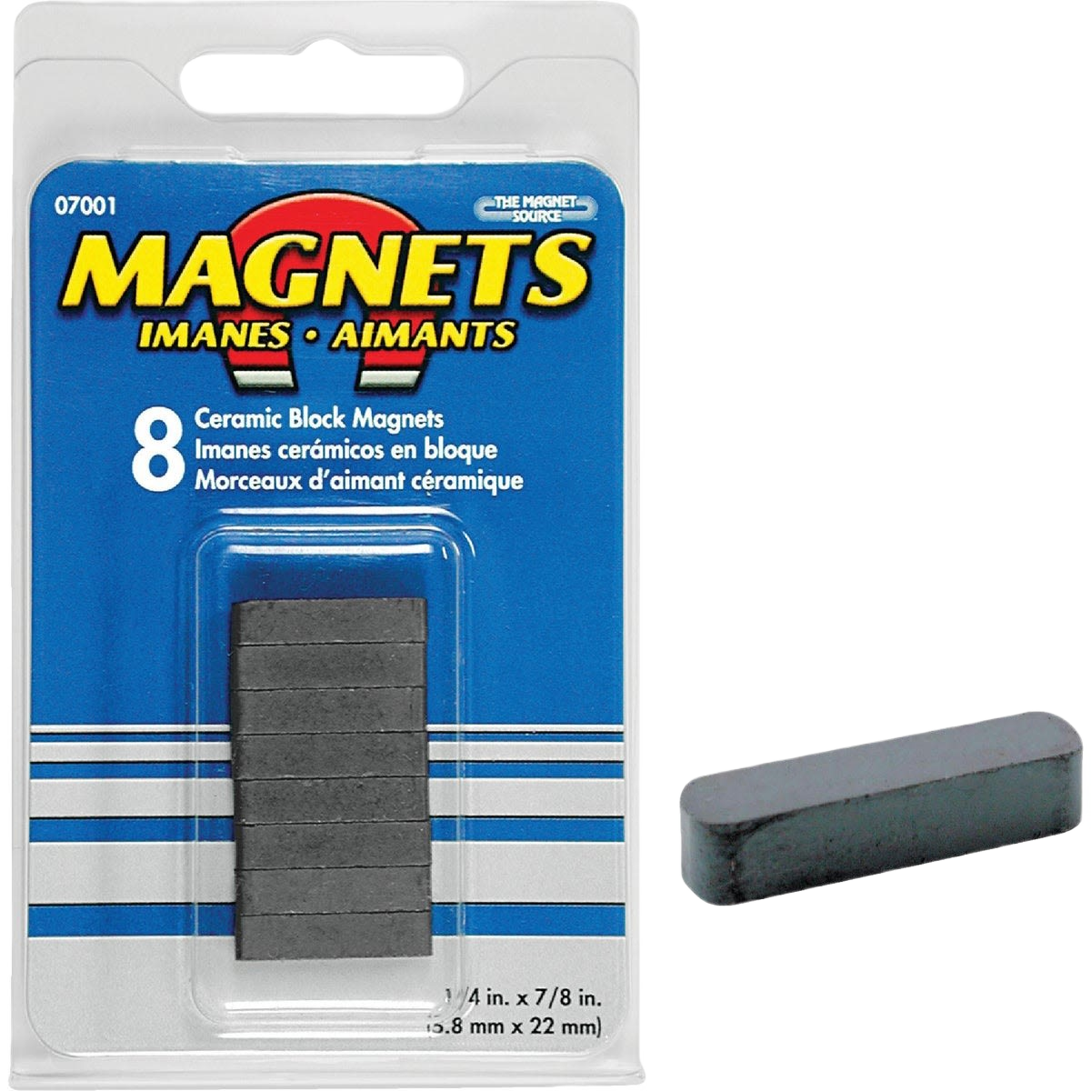 Set of eight rectangular ceramic block magnets in blue packaging, suitable for hardware and home improvement projects under $50.