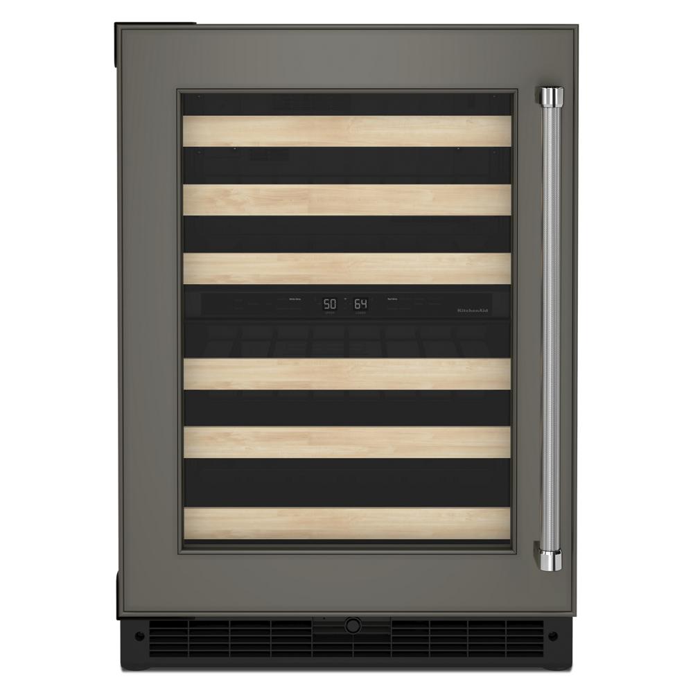 undercounter wine cellar with wood-front racks, digital temperature display, and stainless steel handle for home improvement
