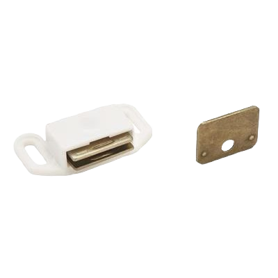 White magnetic cabinet catch set with metal strike plate for home improvement and cabinet hardware collections under $50