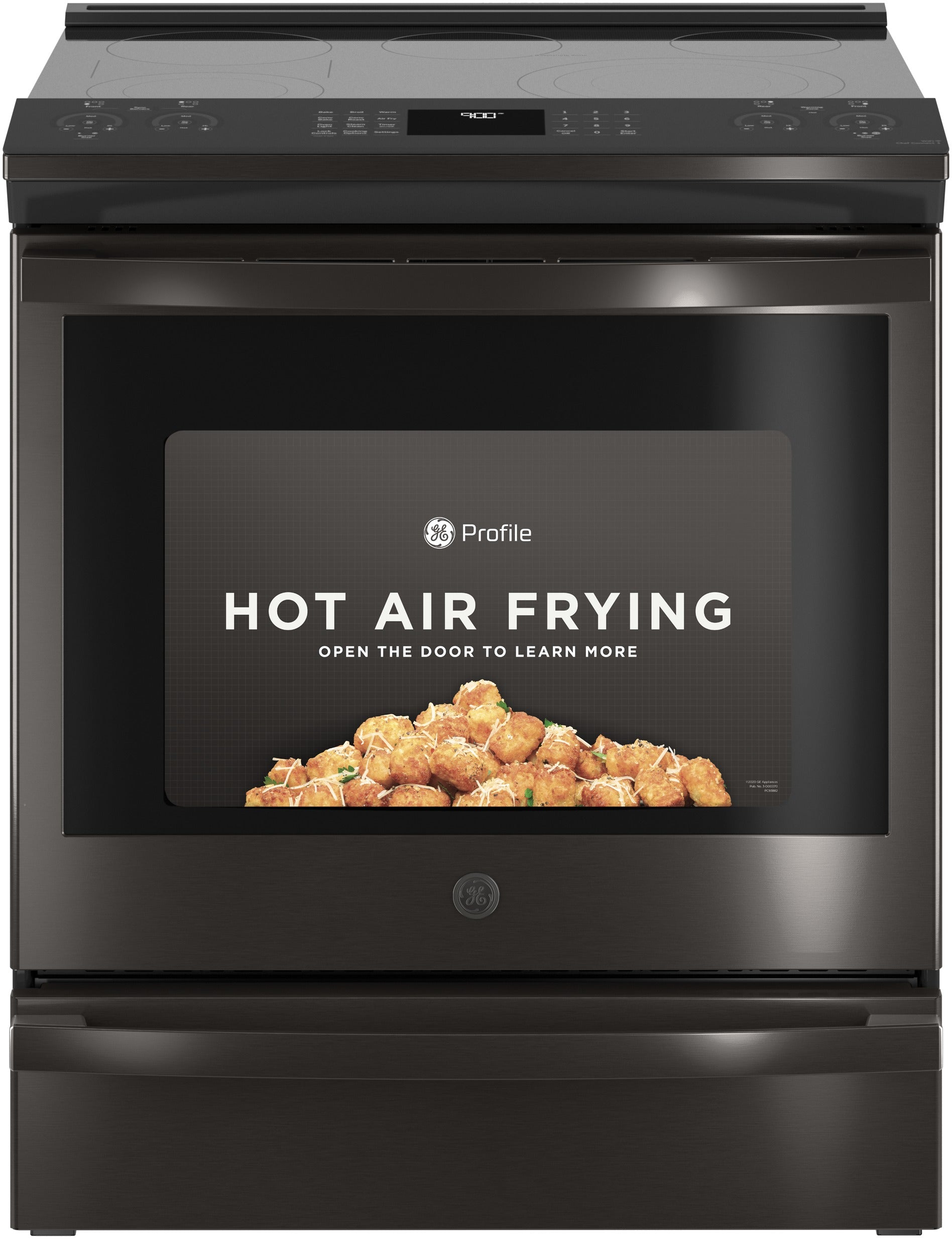 Black stainless steel slide-in electric range with digital controls and air fry feature from Ranges & Cooktops collection