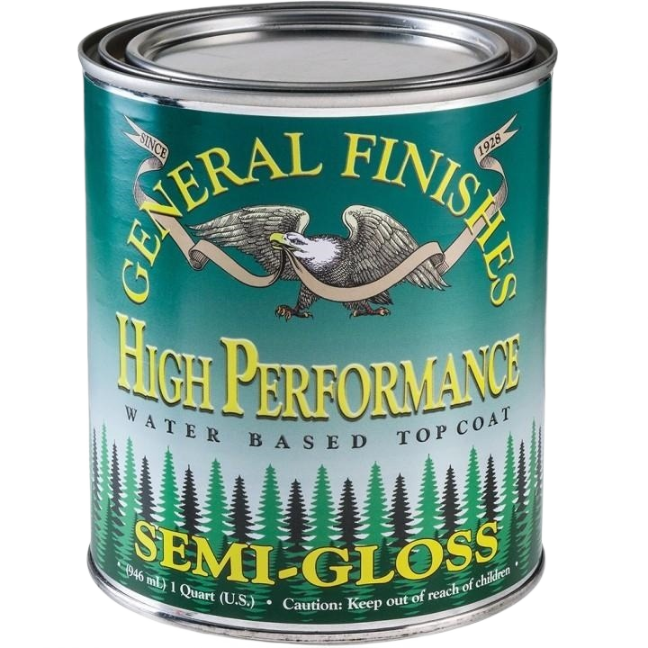 One-quart can of water-based semi-gloss polyurethane topcoat for wood finishing in stains and sealers collection