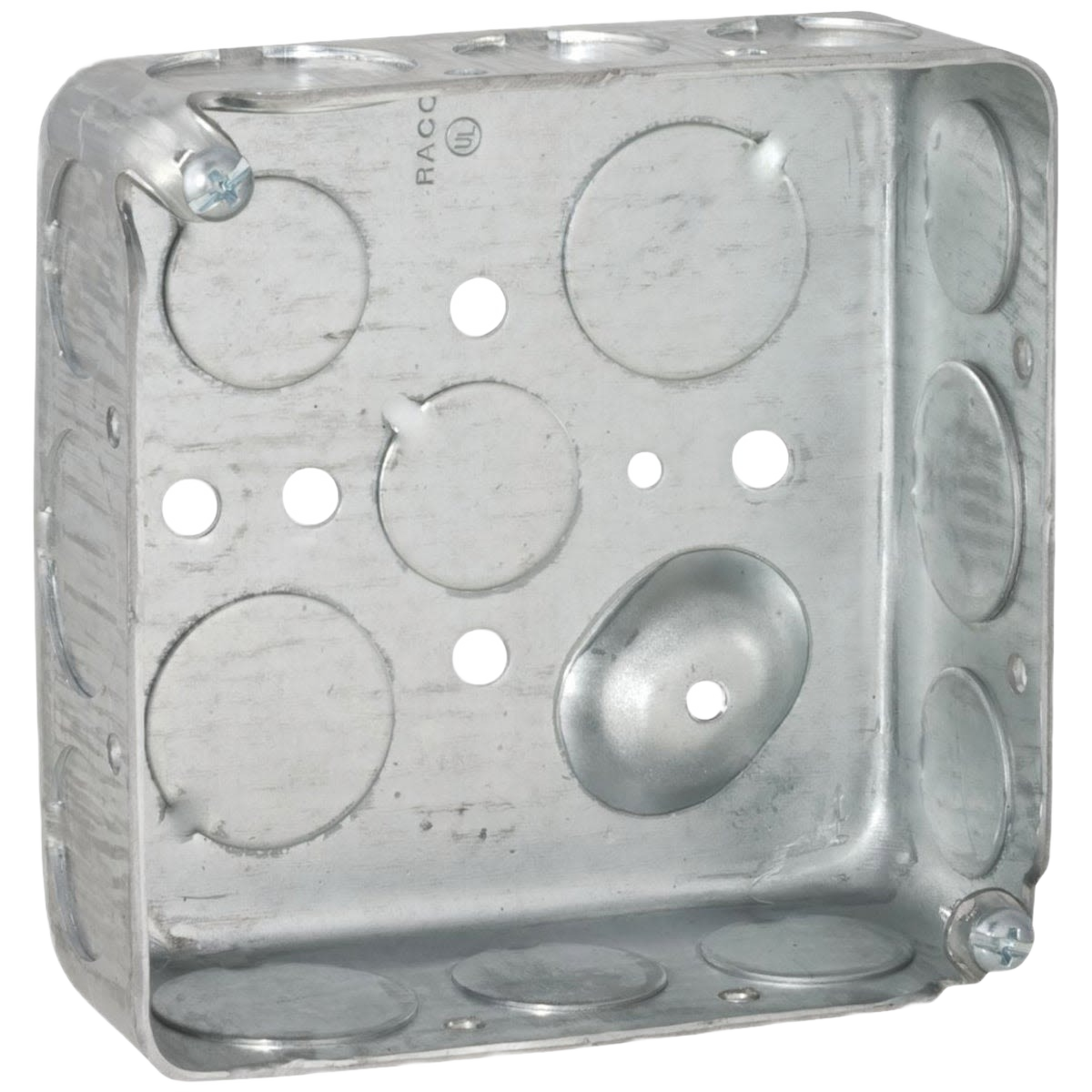 Square drawn steel electrical box with multiple knockouts for wiring in electrical and home improvement collections
