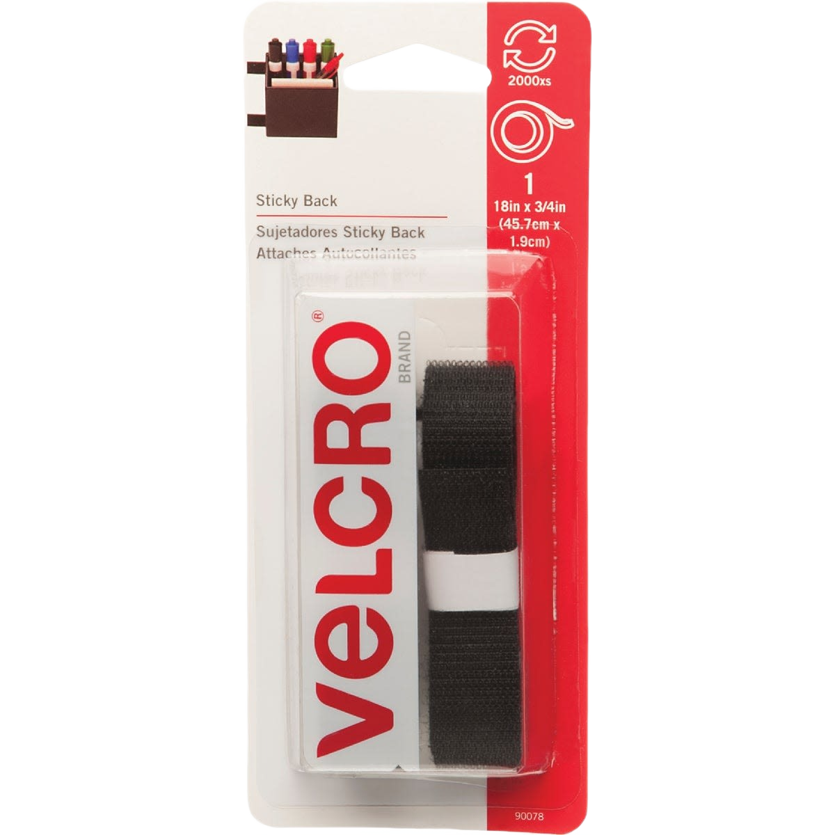 VELCRO Brand Black Hook & Loop Roll, 3/4 x 18 in.