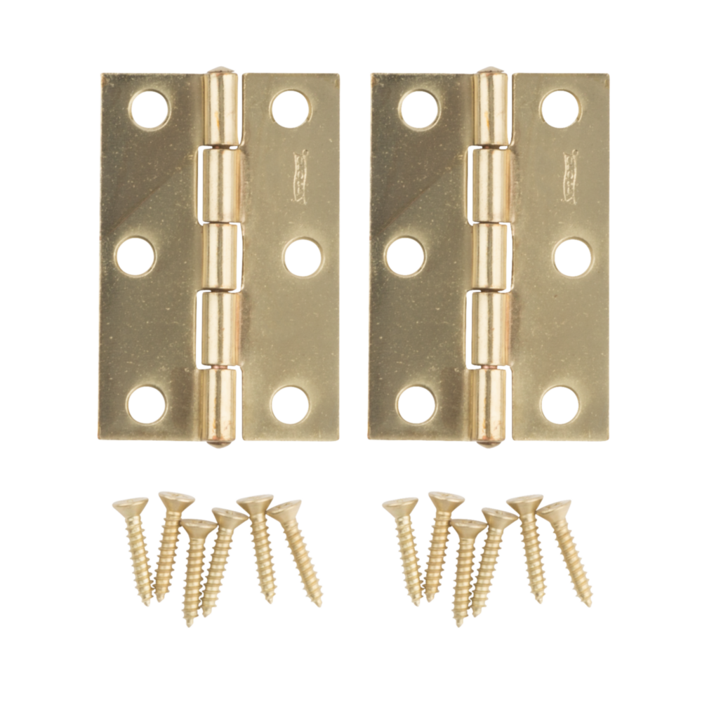 Pair of 2-1/2 inch brass tight-pin narrow hinges with mounting screws for door hardware and home improvement under 50 dollars