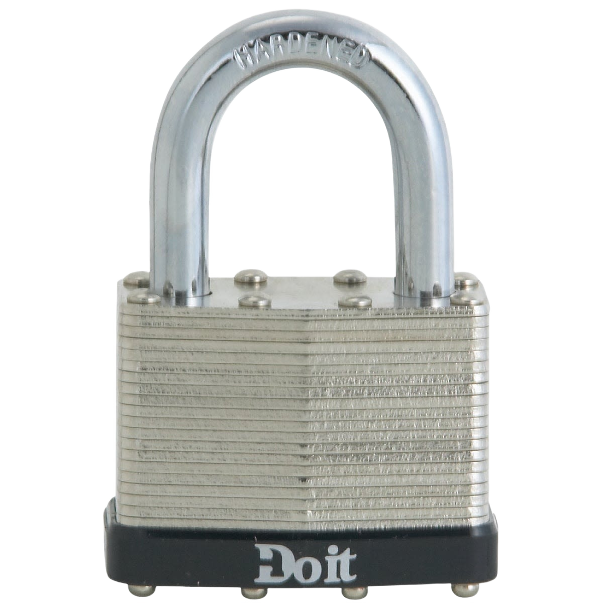 2-inch laminated steel padlock with hardened shackle and black base for security in tools and home improvement use