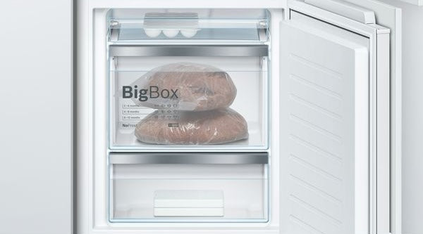 built-in bottom freezer with transparent BigBox drawer storing frozen food in Bosch kitchen appliances collection