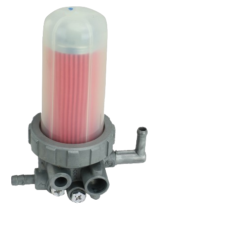 John Deere fuel filter with clear plastic housing and gray metal base, part of parts and lubricants collection under $100