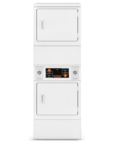 White commercial stack dryer with separate controls and push-to-start buttons from Dryers and Appliances collection