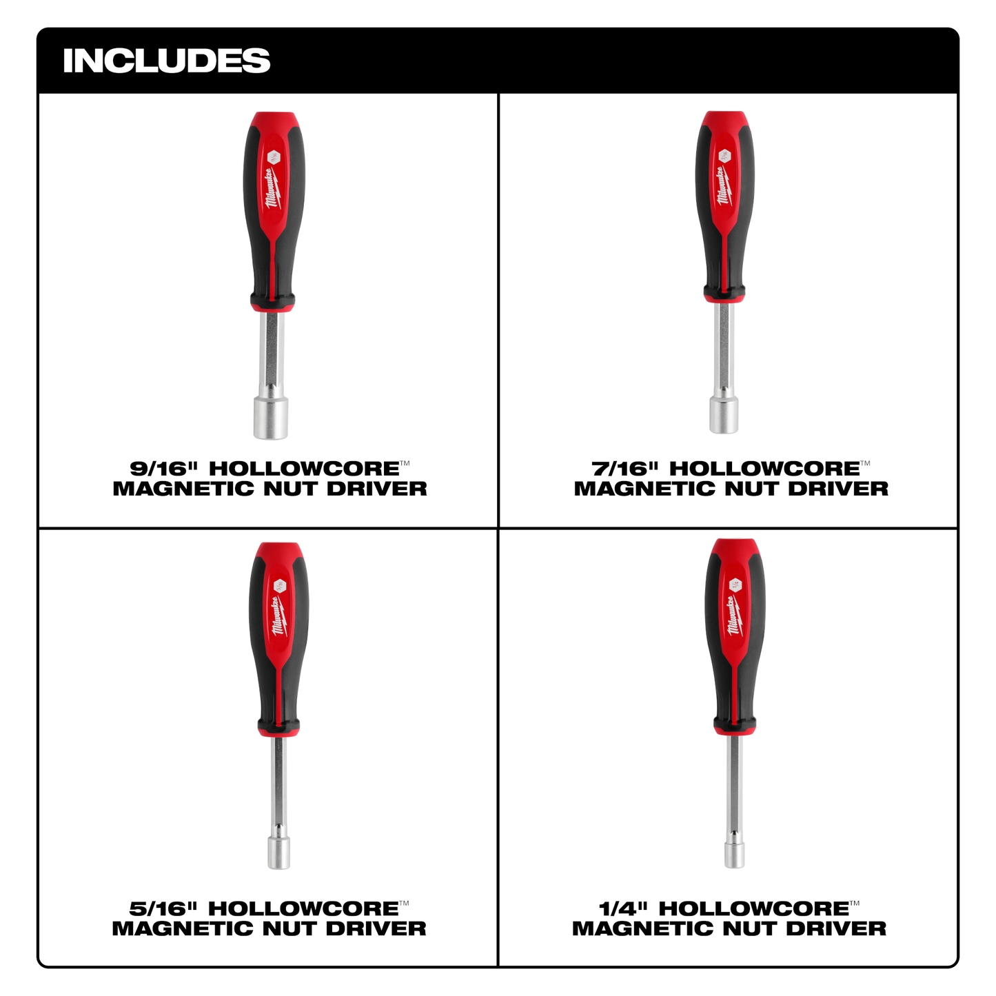 Milwaukee 4pc SAE HollowCore™ Magnetic Nut Driver Set