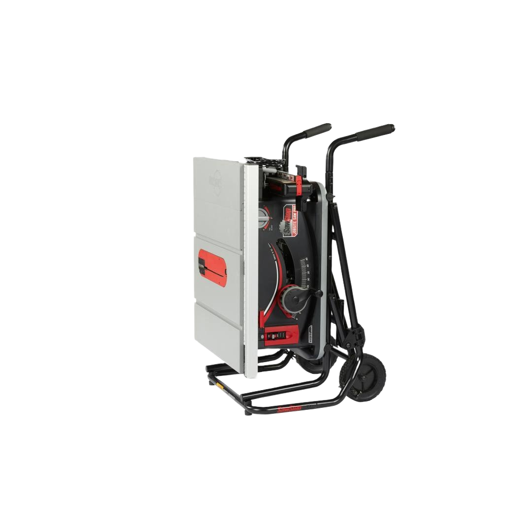 Compact portable saw with mobile cart for professional woodworking and electric power tool applications on worksites