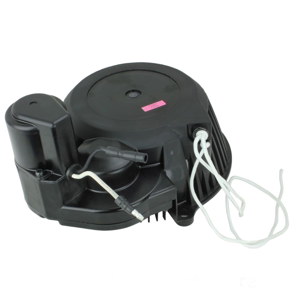 Black recoil starter assembly with pull cord for Honda equipment in parts and lubricants collection