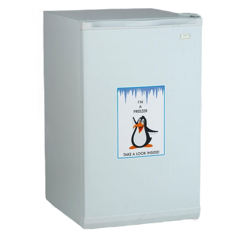Compact white vertical freezer with penguin graphic on door in Freezers & Ice Makers and Kitchen collections