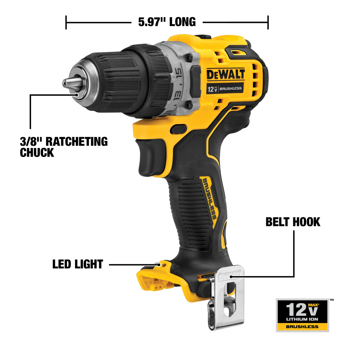 DEWALT 20V MAX* XR® Brushless Cordless 1/2" Hammer Drill/Driver (Tool Only)