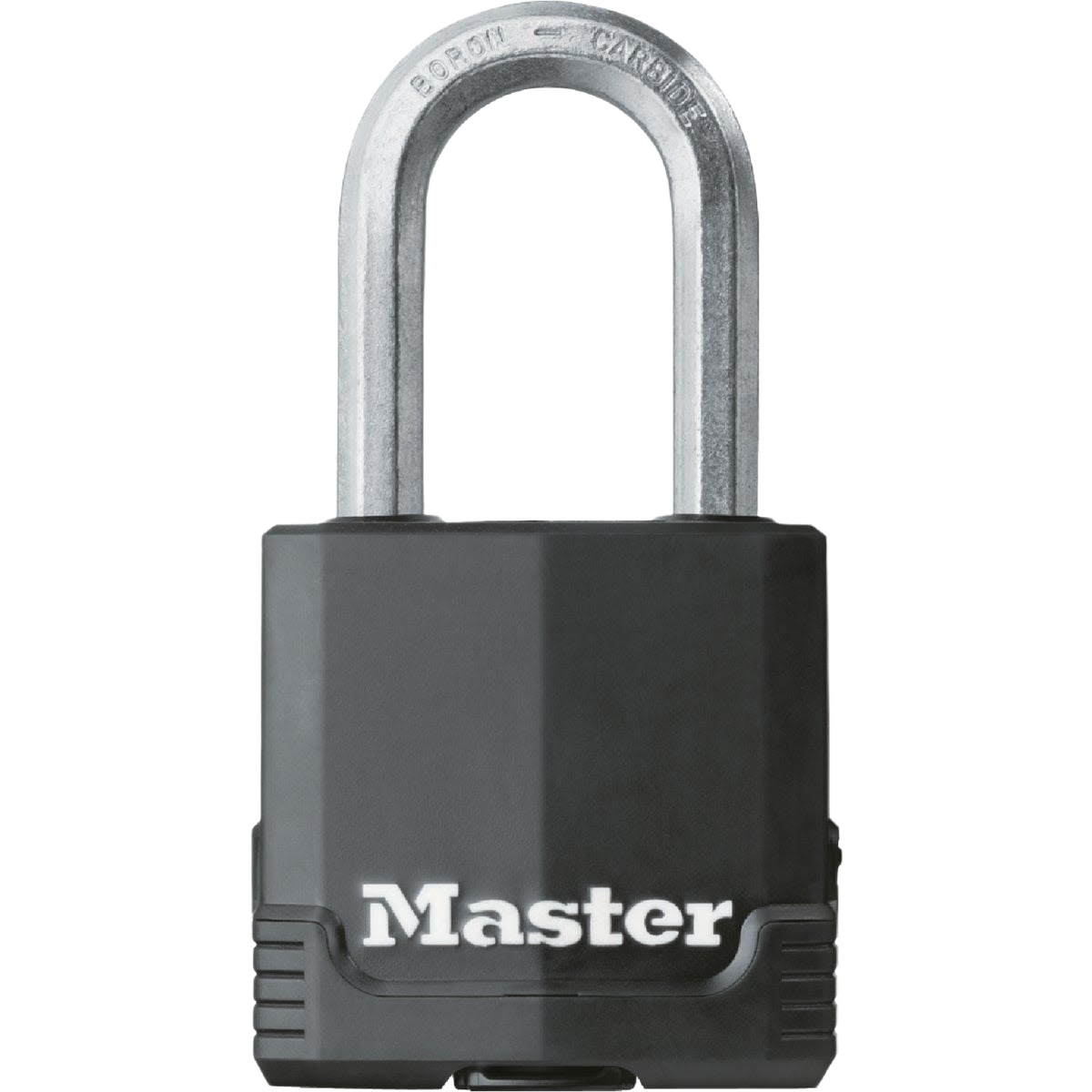 Black covered steel keyed padlock with silver shackle for hardware and fasteners in home improvement collections