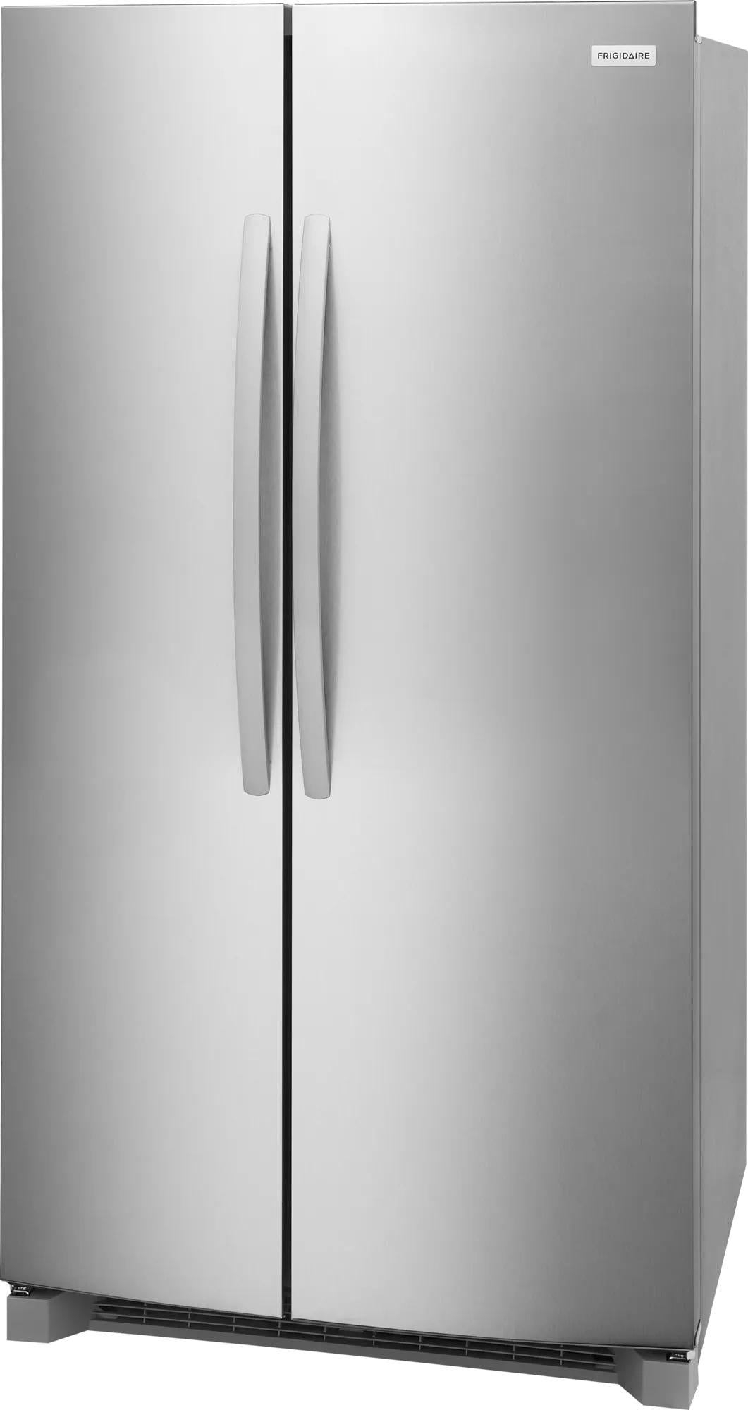 Stainless steel side-by-side refrigerator with curved vertical handles, part of Side-by-Side Refrigerators, Refrigerators, Kitchen & Kitchenware, and Appliances collections.