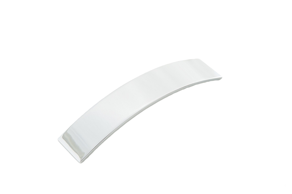 Curved chrome cabinet pull with smooth finish for modern furniture hardware and home improvement projects under $50