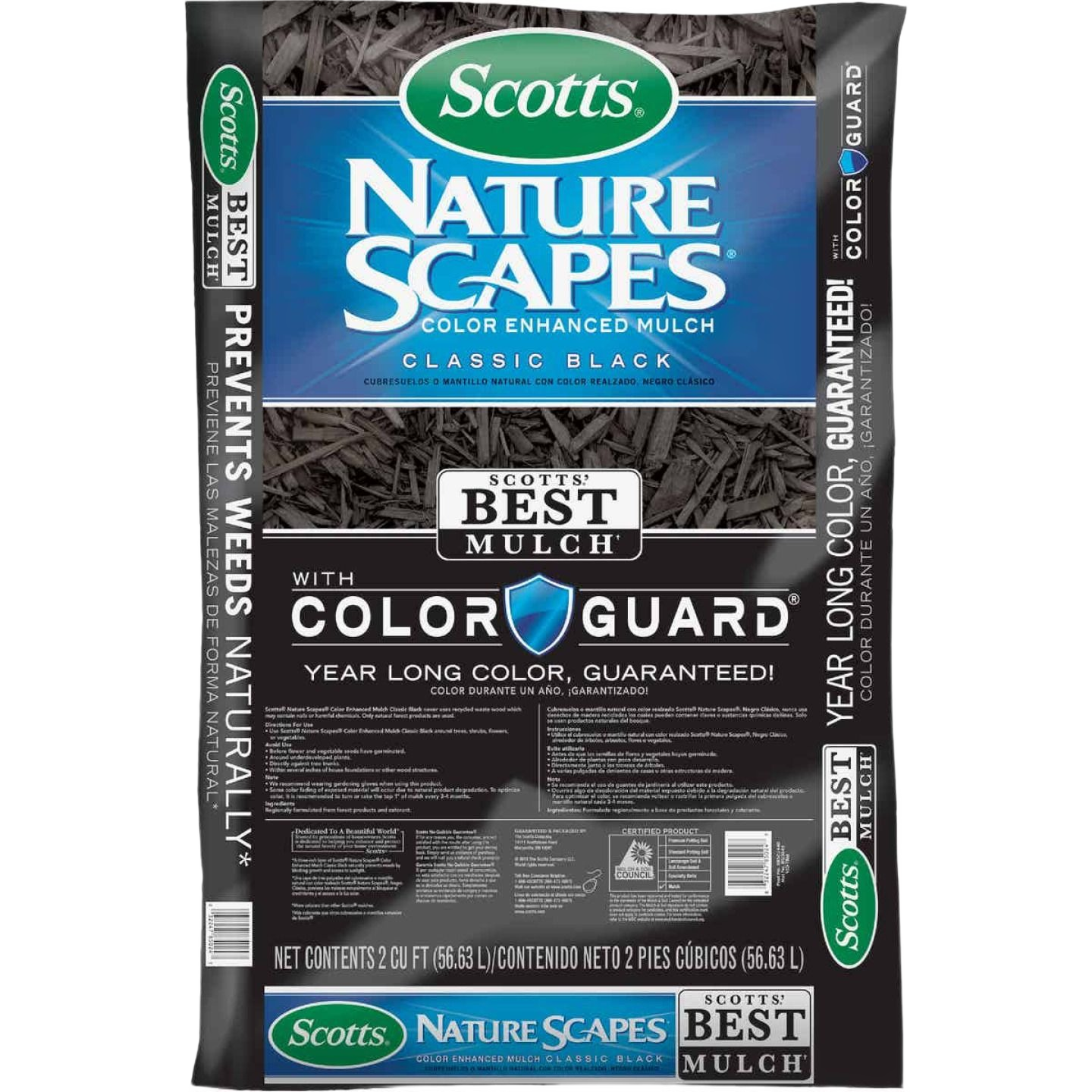 Bag of Scotts black color enhanced mulch with ColorGuard for longer-lasting vibrant color in gardening and landscaping collections