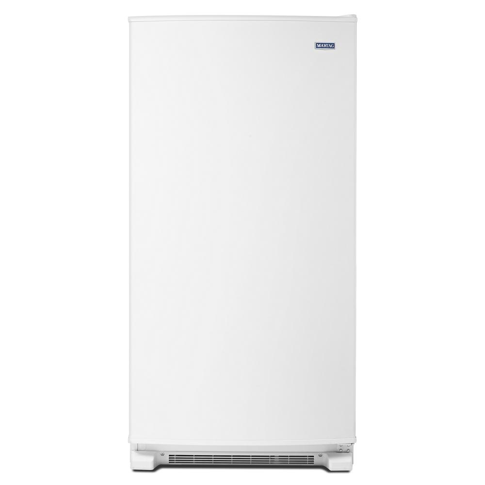 Tall white upright freezer with simple exterior design, LED lighting, and frost free feature in appliances collection