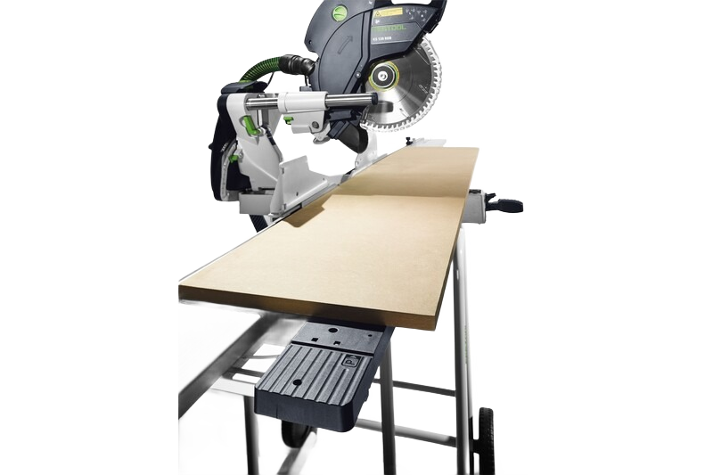 Festool Kapex miter saw with crown stops supporting angled wood cutting in power tool accessories and home improvement
