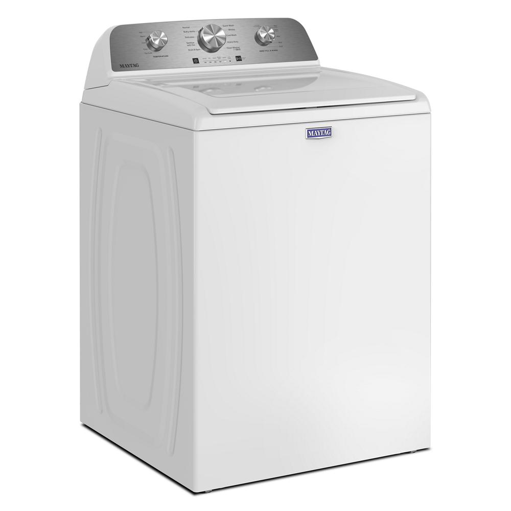 White top load washer with stainless steel control panel and multiple wash cycle options from Washers & Dryers collection
