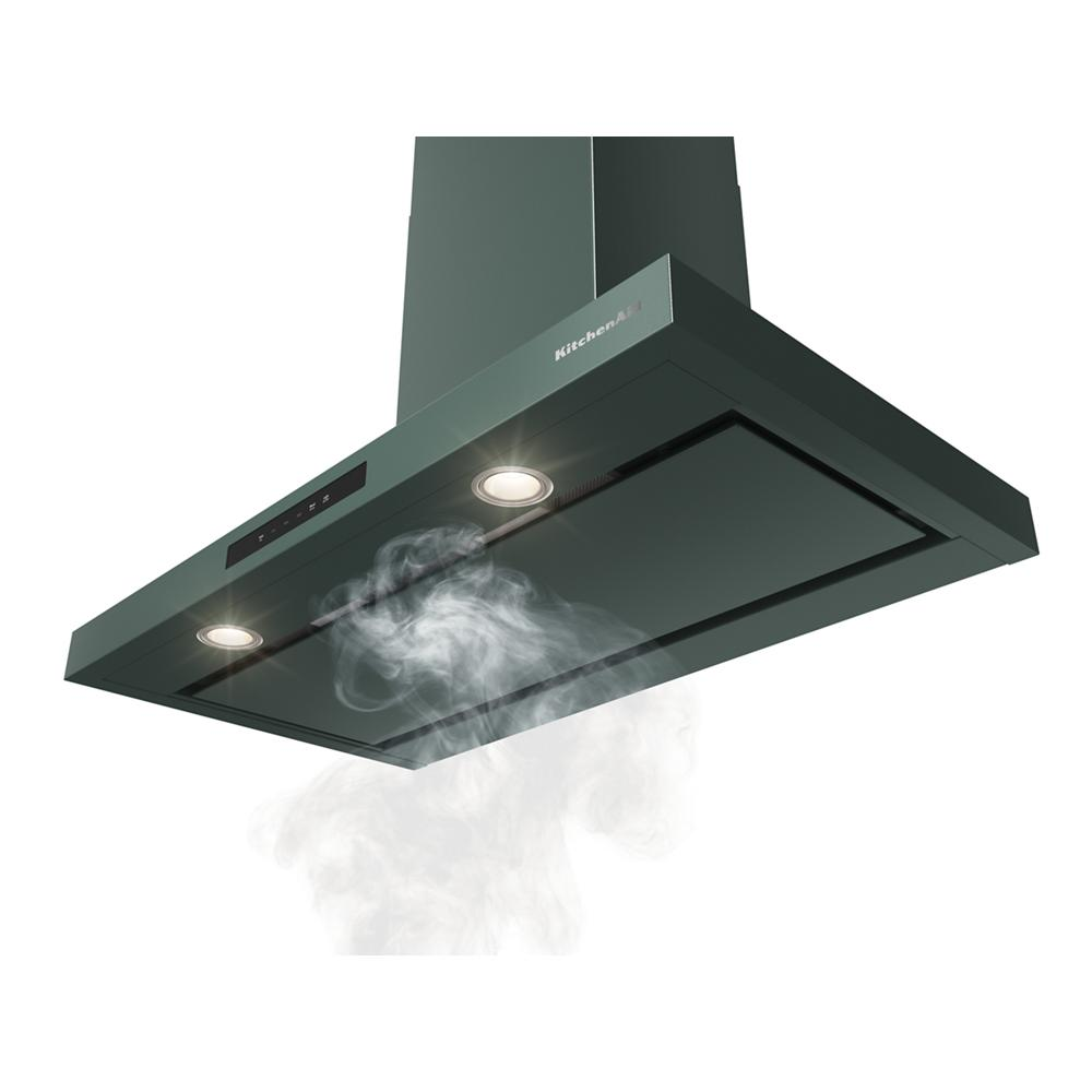 Modern dark wall-mount canopy hood with built-in lights and active ventilation for kitchen range hood collection