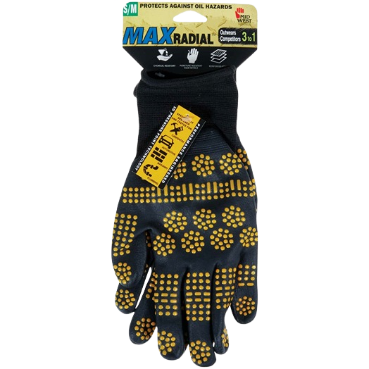 Black nitrile-coated work gloves with yellow grip dots for safety and durability in hardware and PPE under $50 collections